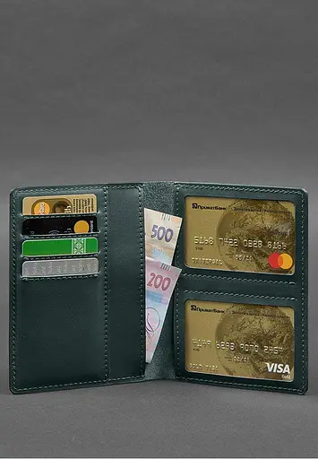 Кожаная обложка-органайзер для документов 6.1 зеленый краст - фото 4