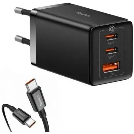 Мережевий зарядний пристрій Baseus GaN5 Pro Fast Charger 2C + U 65W EU Чорний with fast charging Cable Type-C to Type-C 100W - фото 1