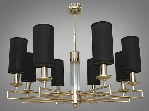 Современная люстра с текстильными абажурами на 8 ламп, цвет-золото. - фото 1