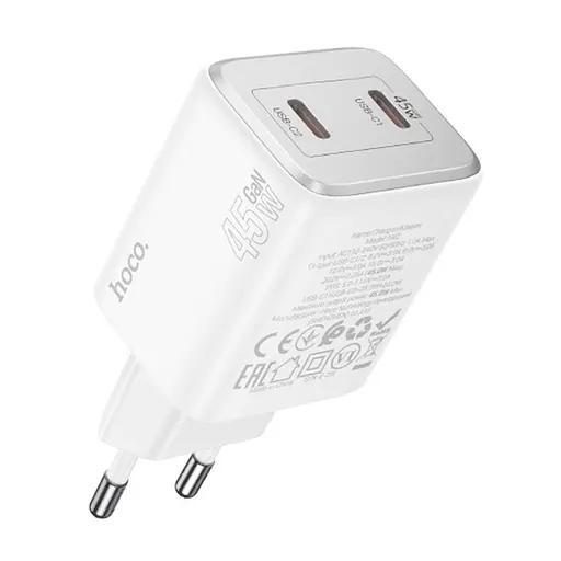 Мережевий зарядний пристрій Hoco N42 2 Type-C PD 45W білий - фото 2