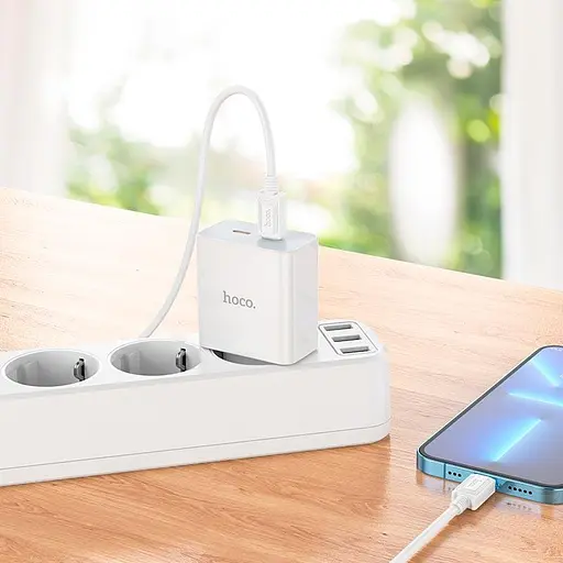 Адаптер сетевой HOCO Type-C to Lightning Cable Leader dual port(2C) charger C108A 2Type-C 35W белые - фото 4