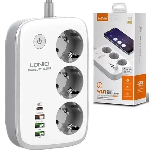 Сетевой фильтр LDNIO SEW3452 удлинитель 3 розетки 3 USB 1 Type-C WiFi управление белый - фото 2