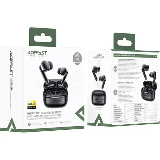 Навушники TWS Acefast W5 hybrid noise reduction black - фото 3