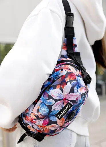 Сумка через плечо женская бананка Sambag Flex Pro принт "Flowers" 30×17×15 см (85451153) - фото 6