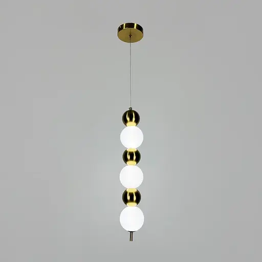Світлодіодний підвіс із латунними та білими кульками 60 см | Line F | Арт. NO22/3 AB - фото 1