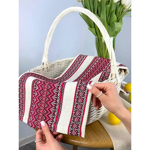 Пасхальная корзина Буковина(большая) с льняным полотенцем 70х30 см  Рандеву красный и свеча  - фото 2