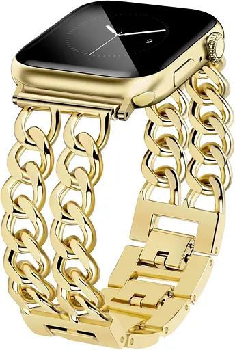 JR.DM Металевий ремінець Gold, сумісний з ремінцем Apple Watch 38 мм 40 мм 41 мм 42 мм 44 мм 45 мм 46 мм, подвійні ланцюжки