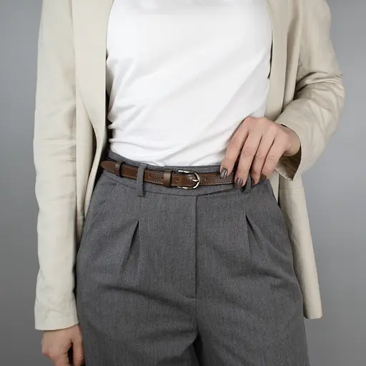 Ремень женский кожаный SF-2006 (130 см) светло-коричневый узкий - фото 2