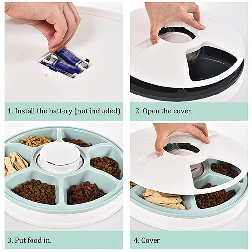 Автоматична годівниця для собак і котів електронна Pet Feeder, 30x7 см, 6 порцій по 128мл, таймер, мелодія (100663) - фото 7