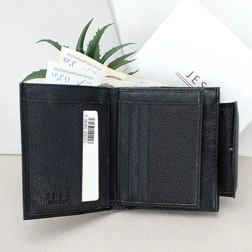 Жіночий шкіряний гаманець чорний Jess 375-2036-1 на кнопці - фото 7