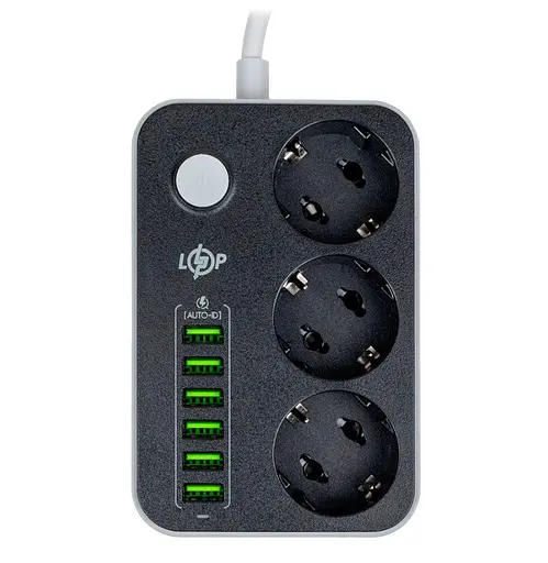 Мережевий фільтр-подовжувач LogicPower LPF24-USB6, 3x220V-2500W, 6xUSB-3.4A - фото 1