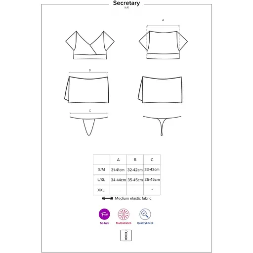 Эротический костюм секретарши Obsessive Secretary suit 5pcs Black S/M, черно-белый - фото 7