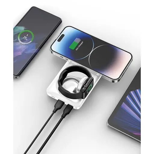 Портативний зарядний пристрій Yenkee YPB 510 3 в 1 Qi Wireless білий 10000 mAh - фото 3