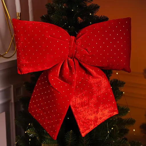 Оксамитовий бант новорічний 55х70 см на ялинку та двері Червоний Yiwu CR-2-5 - фото 2