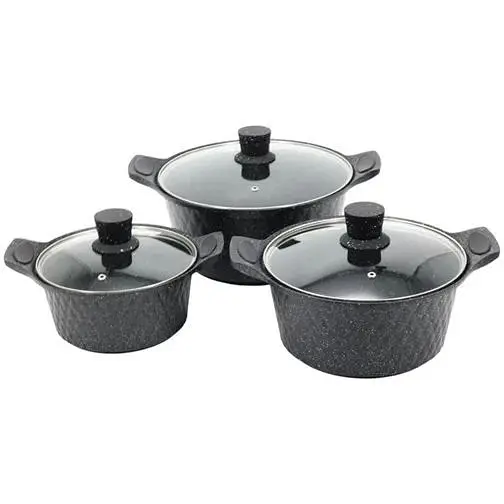 Набор кастрюль Styleberg 1527 6 предметов мраморное покрытие Черный - фото 1