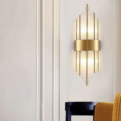 Роскошное настенное бра со стеклянными и металлическими трубочками Line F WM 222/2 GD - фото 1