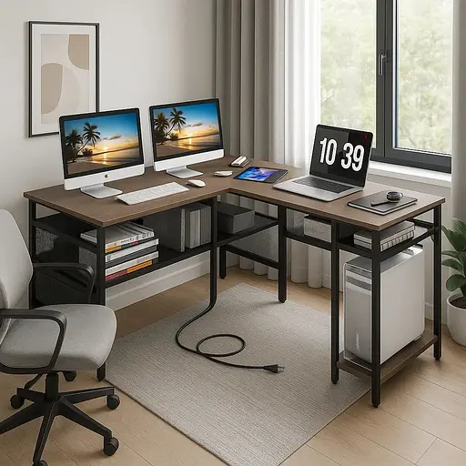 Компьютерный стол Costway Hutch L-образный с зарядным - фото 3