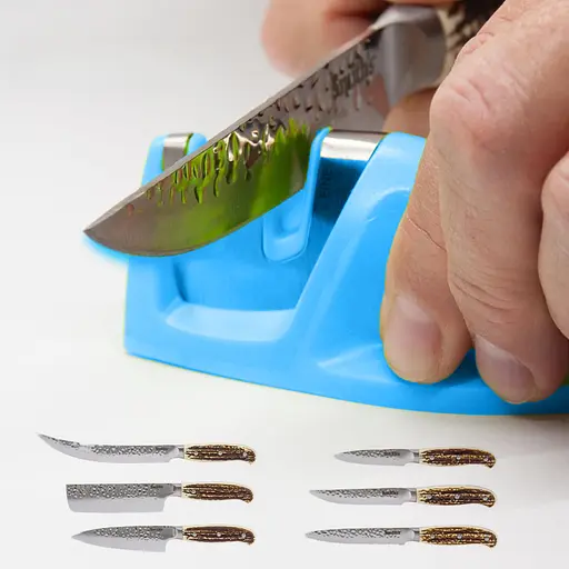 Точилка для ножів з керамічними ножами та лезами з карбіду 9.5х5 см, Kitchen Master Блакитний 86424 - фото 2