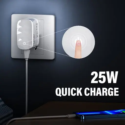 Зарядний пристрій Ldnio A2423C USB/ Type-C QC PD 25W нічник білий + кабель Type-C to Lightning - фото 4