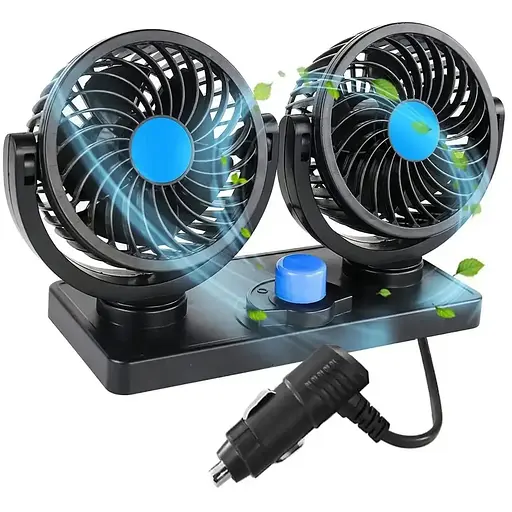 Двойной портативный настольный мини вентилятор Portable Fan F30 автомобильный USB 8-15Вт 360° Черный - фото 1