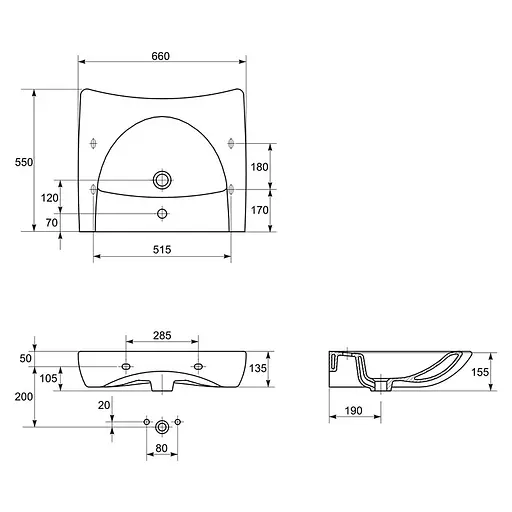 Умивальньк Cersanit Etuda 65 для інвалідів K11-0041 - фото 3