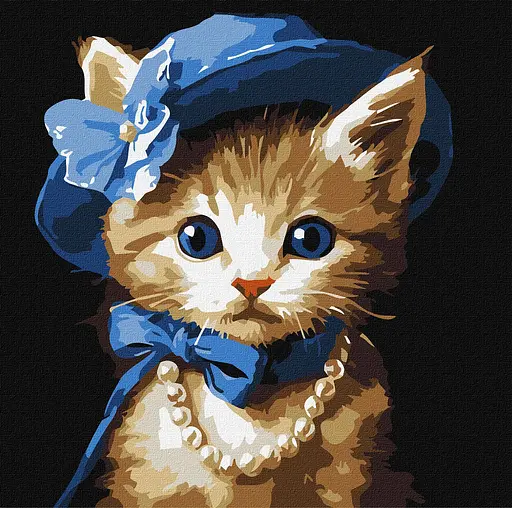 Набір для розпису по номерах Котик в капелюсі, Ideyka, 30x30 см, КНО6739