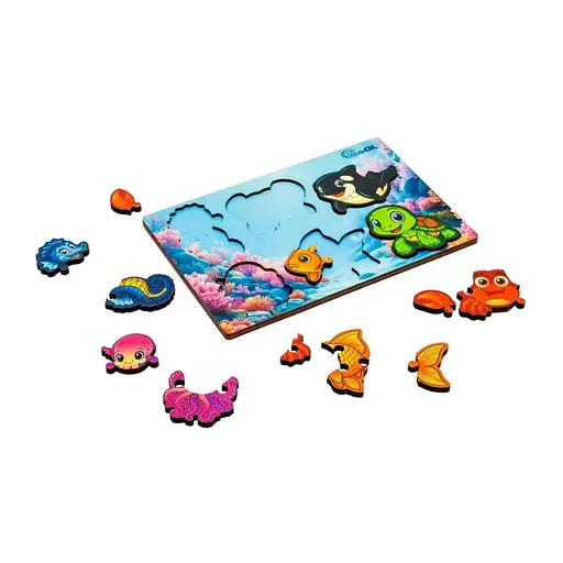 Деревянный пазл-вкладыш "Умный мир: Морские друзья" PuzzleOK Puz-88748 А5, 18 элементов - фото 2