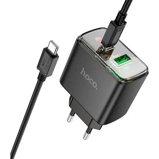 Зарядный адаптер и кабель Hoco CS42a 30W блок питания + шнур C комплект черный - фото 1