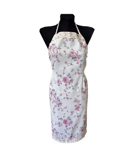 Фартук Прованс Bella Розы с кружевом, белый с розовым (13529)