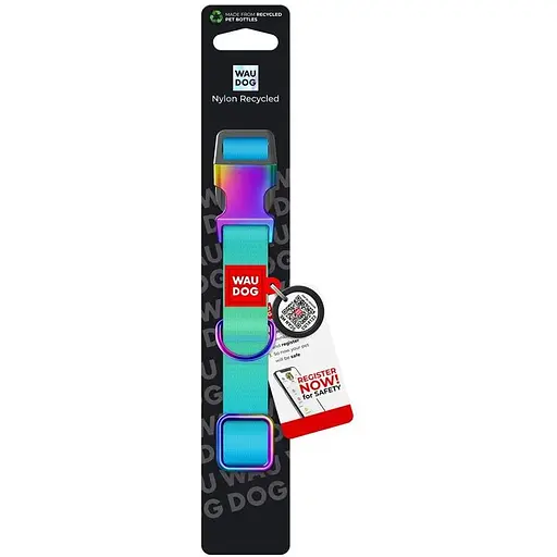 Ошейник для собак нейлоновый Waudog Nylon с QR адресником градиент S 1.5х 25-35 cм голубой - фото 3