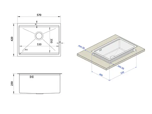 Кухонная мойка под столешницу золотая с декором нержавеющая Nett NGS-5742, Золотой - фото 5