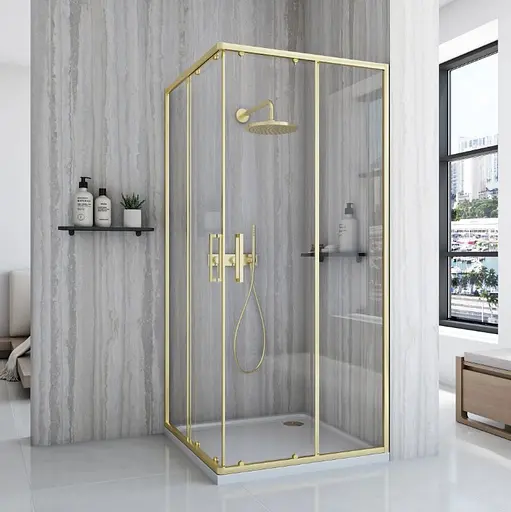 Душевая кабина Rea City 80x80 brushed gold REA-K6444, Универсальная, прозрачная, золотая - фото 2