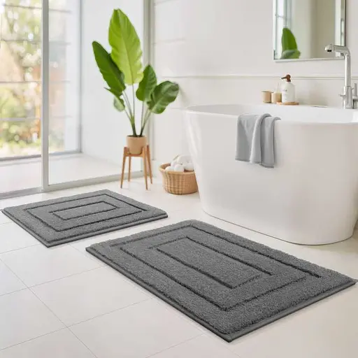  Набір килимків 2 шт : 40 x 60 см і 50 x 80 см - екстра м’який, абсорбуючий, міцний, прорезинений – Сірий - фото 1