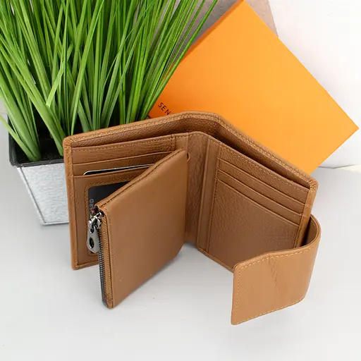 Жіночий шкіряний гаманець маленький Senior A899-9 рудий на магніті - фото 5