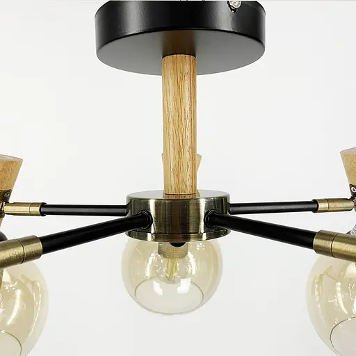 Металева люстра на 5 плафонів з елементами дерева Line.F 51898/5 - фото 2