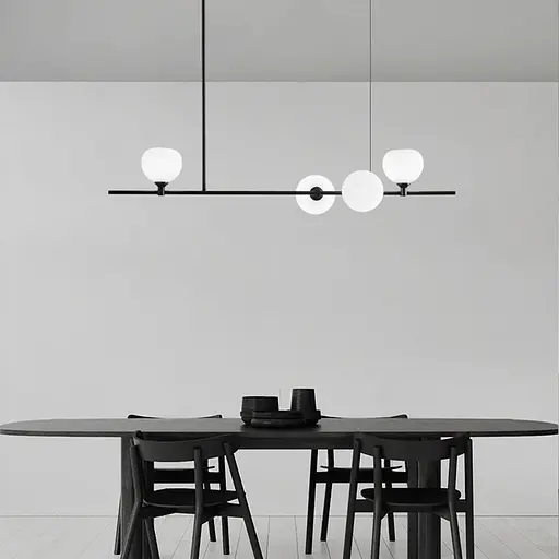 Люстра на 4 белых плафона в черном удлиненном корпусе 85 см | Ст. F 85/4 BK+WT | Line F - фото 1