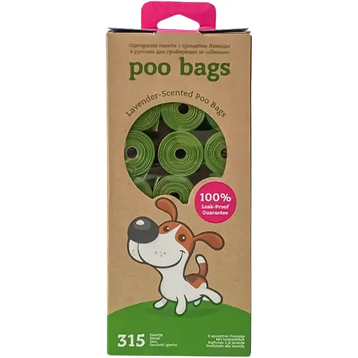 Одноразовые пакеты для уборки за животными Poo Bags с ароматом лаванды в рулонах 315 шт.