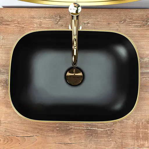 Умивальник Rea Belinda black mat T gold edge накладний REA-U9659, Чорний матовий - фото 5