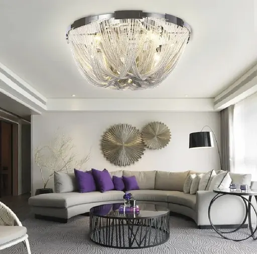 Стельова хромована люстра з переплетеними ланцюжками Line.F Діаметр 40см - фото 2