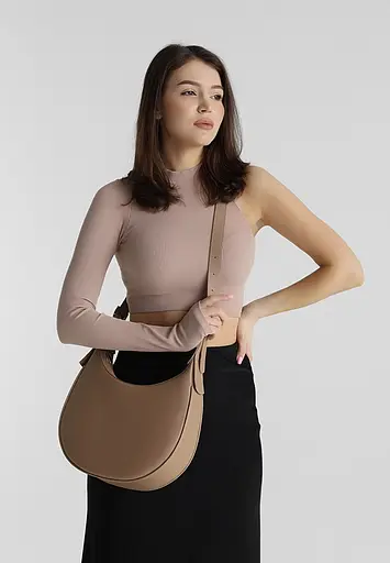 Жіноча шкіряна сумка Vivian темно-бежева флотар - фото 7