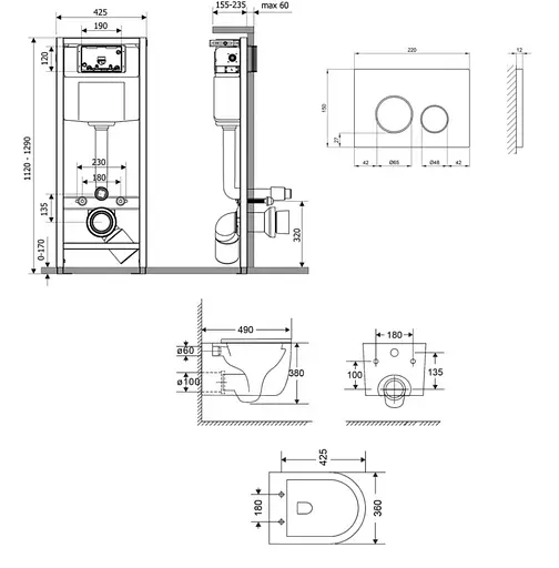 Набір Q-tap Nest 4 в 1 підвісний унітаз Taurus Ultra Quiet 490x360x380 + комплект інсталяції QT2433084EUQW46154 - фото 2