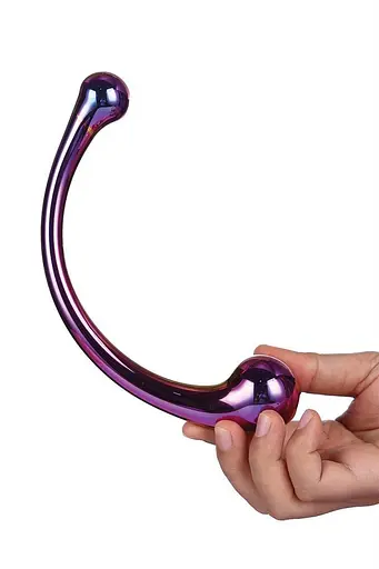 Двосторонній фалоімітатор Glamour Glass Curved Wand 21 см мульті - фото 4