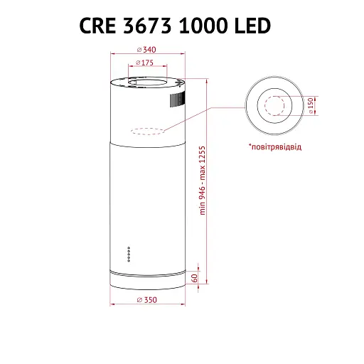 Вытяжка островная PERFELLI CRE 3673 I 1000 LED - фото 10