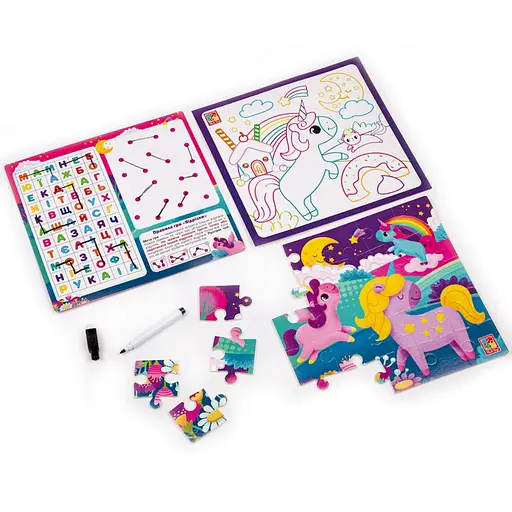 Развивающий набор 4 в 1 Единороги VT2002-05 пазл, раскраска, маркер - фото 3