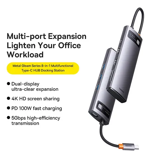 Хаб переходник 8-в-1 Baseus Metal Gleam адаптер док-станция WKWG050113 - фото 6
