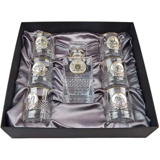 Подарунковий набір склянок для віскі Boss Crystal "Гербовий з козаками": графін