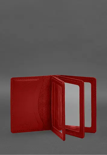 Кожаная обложка для водительского удостоверения, ID и пластиковых карт 2.1 красная - фото 3