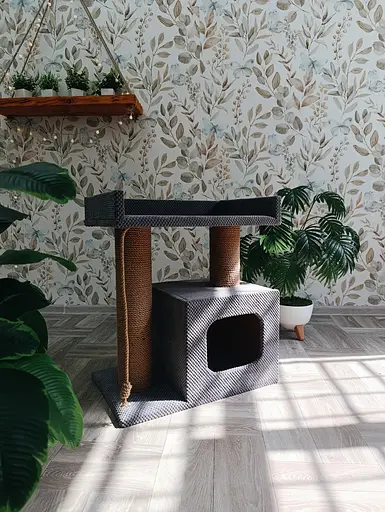 Будиночок кігтеточка з лежанкою для кота 65*55*35 см Сірий