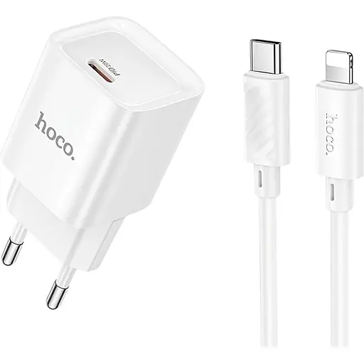Мережевий зарядний пристрій Hoco C146A PD 20W USB Type-C з кабелем Lightning 1 м