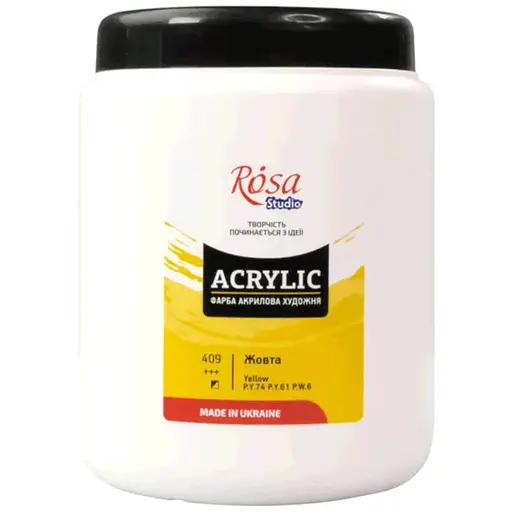 Фарба акрилова Rosa Studio Жовта 409, 1000 мл CD